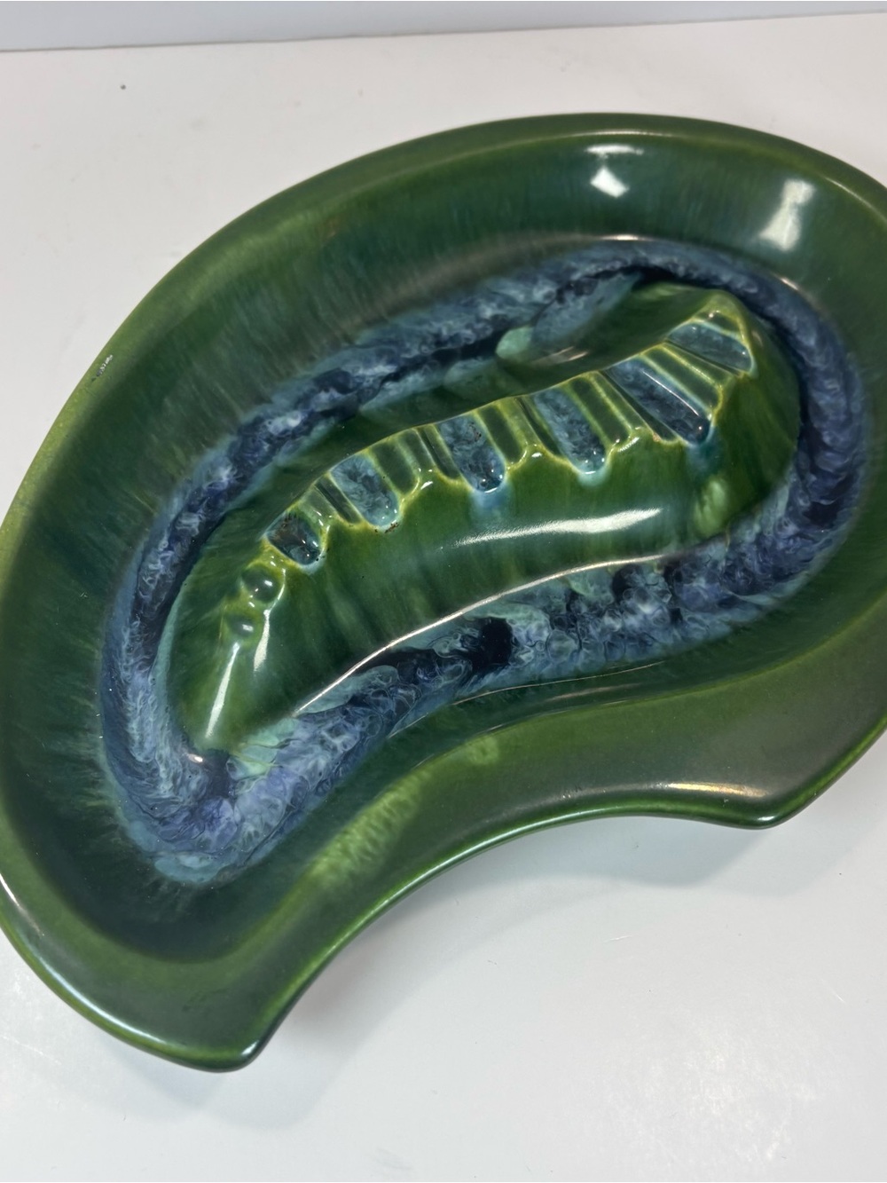 Vintage California Pottery Ceramic Drip Glaze Ashtray Green Blue Mid Century